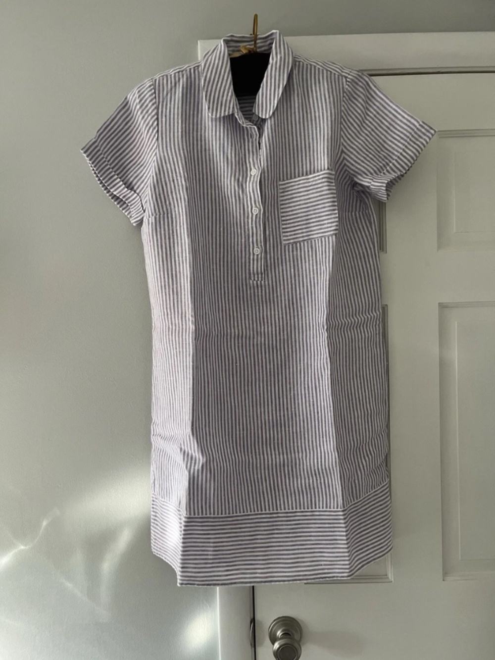NEW Garnet Hill Linen Popover Shirtdress - Navy/White Stripe - Small